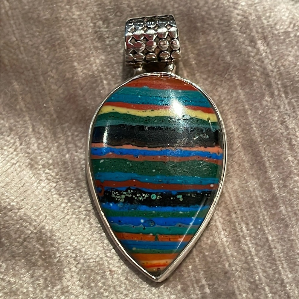 Rainbow Calsilica Pendant Sterling Silver 925
